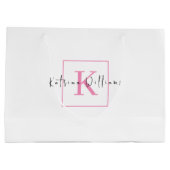 Zakelijk merklogo roze schrift monogram groot cadeauzakje (Achterkant)