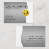 Zakelijk / Metaalzilver / Gouden Monogram Visitekaartje (Voorkant / Achterkant)