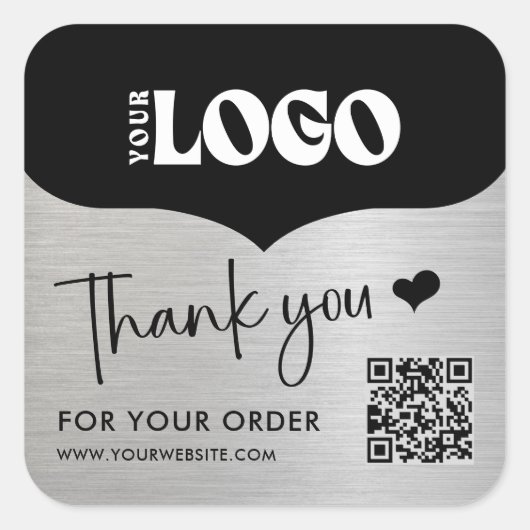 Zakelijk Metallic Silver Logo QR Code Dank u Vierkante Sticker (Voorkant)
