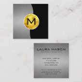 Zakelijk / Metallic Zilver / Gouden Monogram Vierkante Visitekaartje (Voorkant / Achterkant)