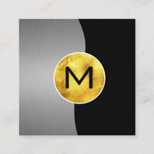 Zakelijk / Metallic Zilver / Gouden Monogram Vierkante Visitekaartje