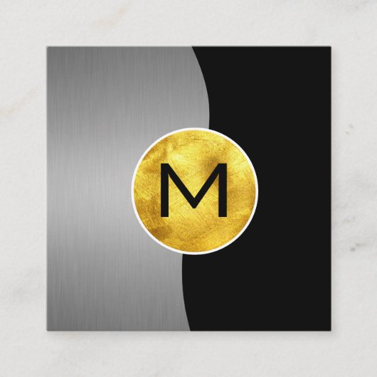 Zakelijk / Metallic Zilver / Gouden Monogram Vierkante Visitekaartje (Voorkant)