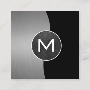 Zakelijk / Metallic Zilver / Slate Monogram Vierkante Visitekaartje