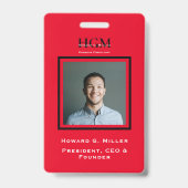 Zakelijk modern zwart rood monogram logo foto badge (Achterkant)