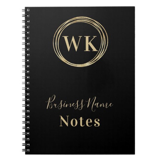 Zakelijk Monogram Logo Zwart Goud Notitieboek (Voorkant)
