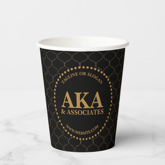 Zakelijk Monogram Logo Zwart Goud Trellis Papieren Bekers (Achterkant)