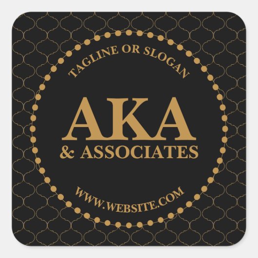 Zakelijk Monogram Logo Zwart Goud Trellis Vierkante Sticker (Voorkant)