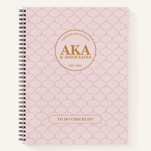 Zakelijk Monogram Roze Gouden Trellis Checklist Notitieboek (Voorkant)