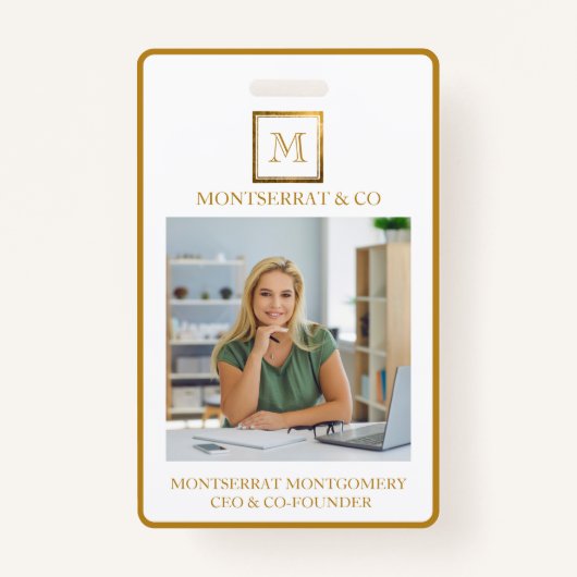 Zakelijk Monogram Vierkant Goud Lijst Rood Diamant Badge (Voorkant)