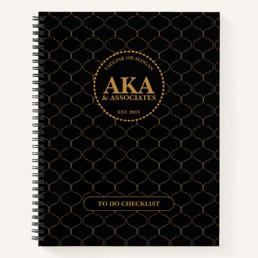 Zakelijk Monogram Zwart Goud Trellis Checklist Notitieboek (Voorkant)