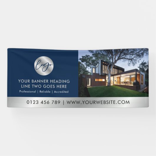 Zakelijk Navyblauw & Zilver Logo Zakelijke Foto Spandoek (Horizontaal)