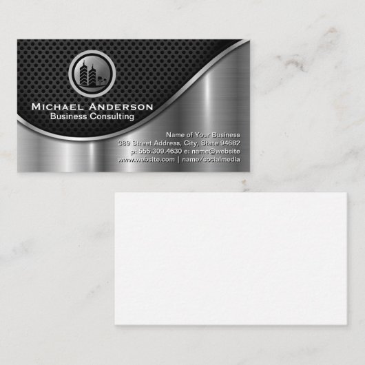 Zakelijk Onroerend Goed | Black Mesh Metallic Silv Visitekaartje (Voorkant / Achterkant)