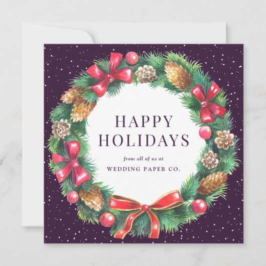 Zakelijk Paars Gingham Play Wreath Feestdagenkaart (Voorkant)