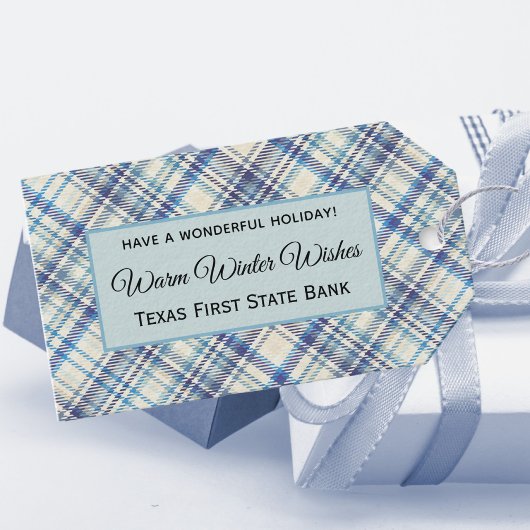 Zakelijk/Persoonlijk Blauw Plaid Winter Thema 10 Cadeaulabel