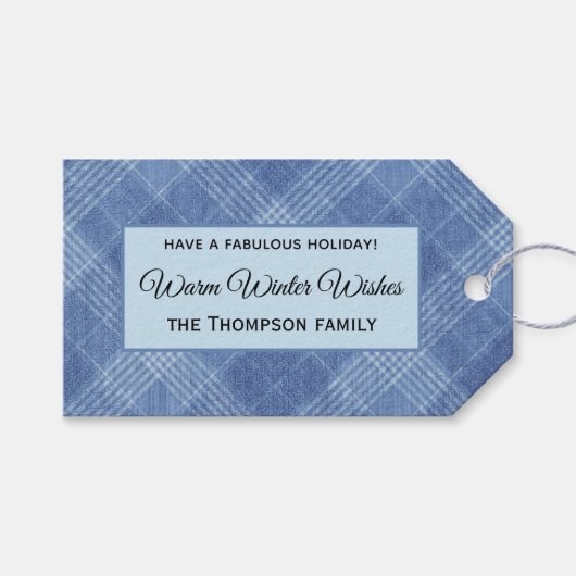 Zakelijk/Persoonlijk Blauw Plaid Winter Thema 10 Cadeaulabel (Voorkant (Horizontaal))