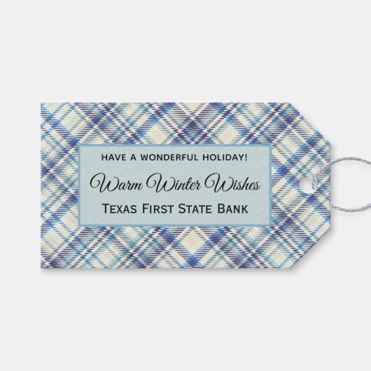 Zakelijk/Persoonlijk Blauw Plaid Winter Thema 10 Cadeaulabel (Voorkant (Horizontaal))