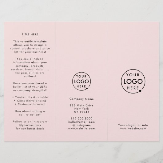 Zakelijk Professioneel Blush Roze Trifold Brochure (Voorkant)