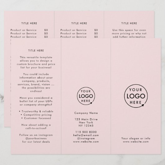 Zakelijk Professioneel Blush Roze Trifold Brochure (Voorkant / Achterkant)