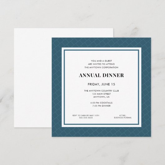 Zakelijk professioneel diner | Blauw Geometrisch Kaart (Voorkant / Achterkant)