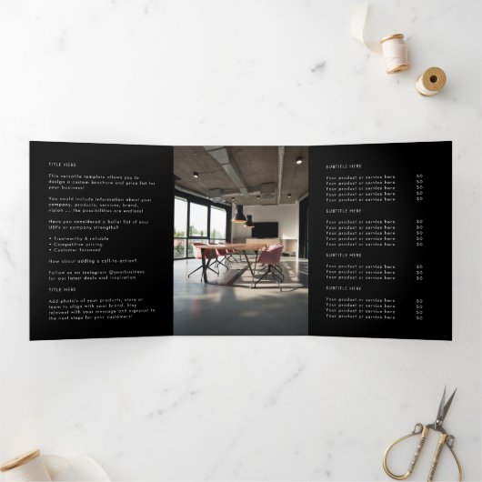 Zakelijk Professioneel Logo Zwart Drievouw Brochur Drieluik Kaart (Binnen)