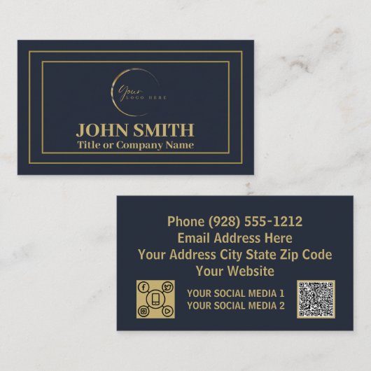 Zakelijk Professioneel marine blauw goud logo Visitekaartje (Voorkant / Achterkant)