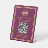 Zakelijk QR-code logo Klantenservice Plum Gold Reclamebord Met Voetstuk (Voorkant)