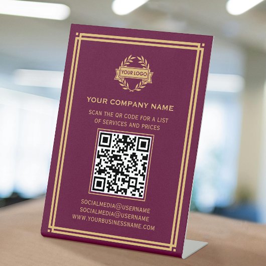 Zakelijk QR-code logo Klantenservice Plum Gold Reclamebord Met Voetstuk
