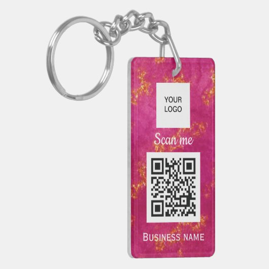Zakelijk QR-code logo professioneel aangepaste roz Sleutelhanger (Voorkant Links)