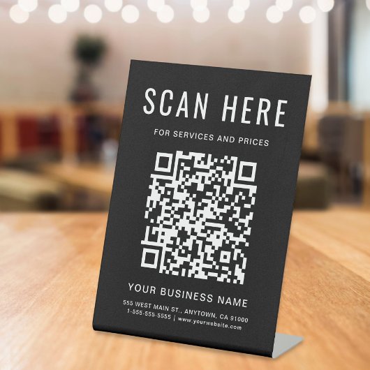Zakelijk QR-code zwart tafelmodel Reclamebord Met Voetstuk