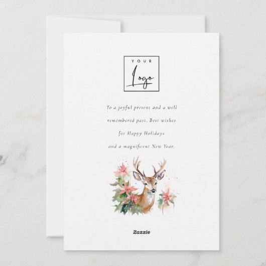 Zakelijk Rendier Bloemen Kerst Corporate Logo Feestdagenkaart (Achterkant)