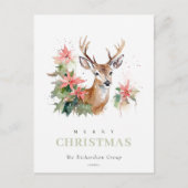 Zakelijk Rendier Bloemen Kerst Corporate Logo Feestdagenkaart (Voorkant)