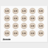 Zakelijk Retro Monogram Beige Bruin Ronde Sticker (Vel)