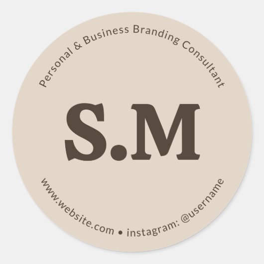 Zakelijk Retro Monogram Beige Bruin Ronde Sticker (Voorkant)