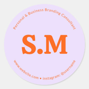 Zakelijk Retro Monogram Paars Oranje Ronde Sticker