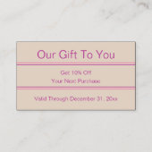 Zakelijk Roze en Beige Schoonheidssalon Korting Visitekaartje (Voorkant)