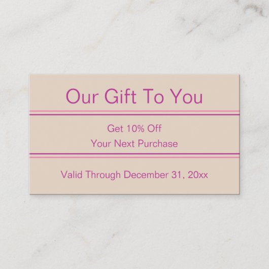 Zakelijk Roze en Beige Schoonheidssalon Korting Visitekaartje (Voorkant)