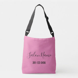 Zakelijk Roze en Zwart Script Salon Naam Nummer Crossbody Tas