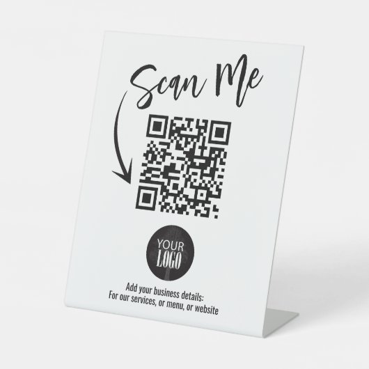 Zakelijk tafelblad QR code Modern Logo Scan Me Reclamebord Met Voetstuk (Voorkant)