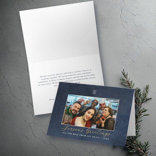 Zakelijk Team Navy Goud Elegante Foto Kerstmis Feestdagen Kaart
