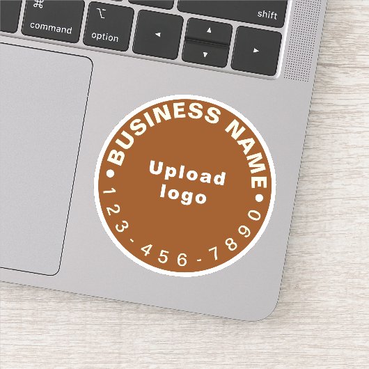 Zakelijk telefoonnummer op Brown Round Vinyl Stick Sticker (Detail)