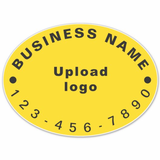 Zakelijk telefoonnummer op geel groot ovaal vinyl sticker (Voorkant)