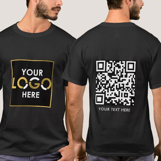 Zakelijk Uw Logo QR Code Tekst Promotie Zwart T-shirt