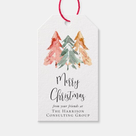 Zakelijk Vrolijk Kerstfeest Waterverf Vakantie Cadeaulabel (Voorkant)