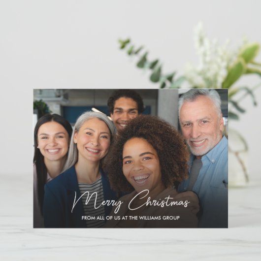 Zakelijk Vrolijk Kerstmis Rood Team Foto Feestdagenkaart (Staand voorkant)