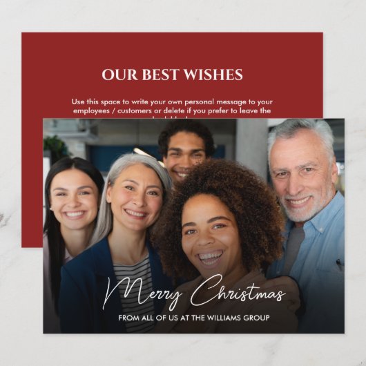 Zakelijk Vrolijk Kerstmis Rood Team Foto Feestdagenkaart (Voorkant / Achterkant)