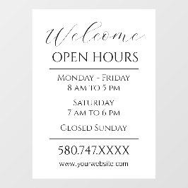 Zakelijk Welkom en Openingstijden Zwart-wit Raamsticker