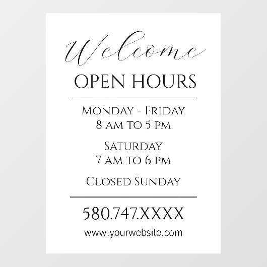 Zakelijk Welkom en Openingstijden Zwart-wit Raamsticker (Vel)