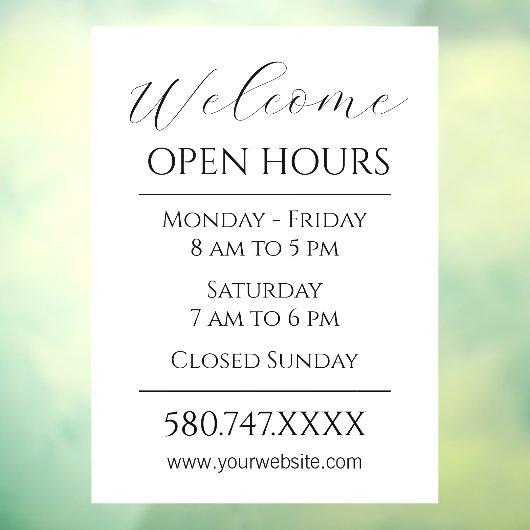 Zakelijk Welkom en Openingstijden Zwart-wit Raamsticker (Vel 3)