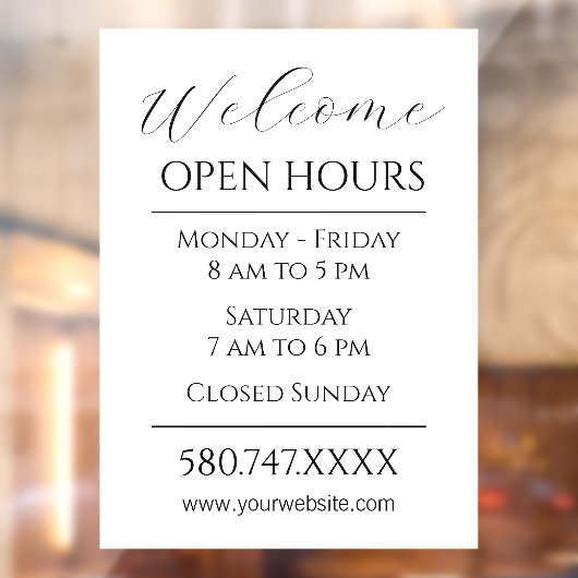 Zakelijk Welkom en Openingstijden Zwart-wit Raamsticker (Vel 2)