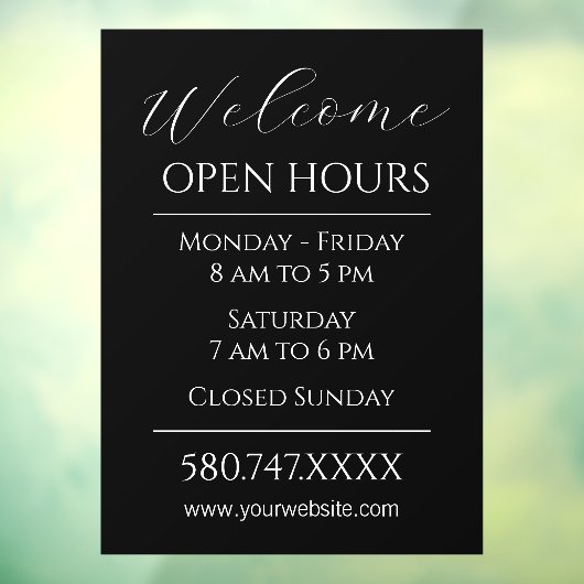 Zakelijk Welkom en Openingstijden Zwart-wit Raamsticker (Vel 3)